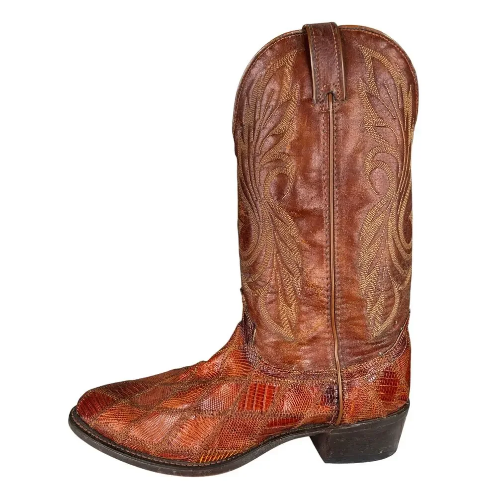 Laredo Men’s Brown Leather Snake Print Western Cowboy Boot Size US 10.5 D